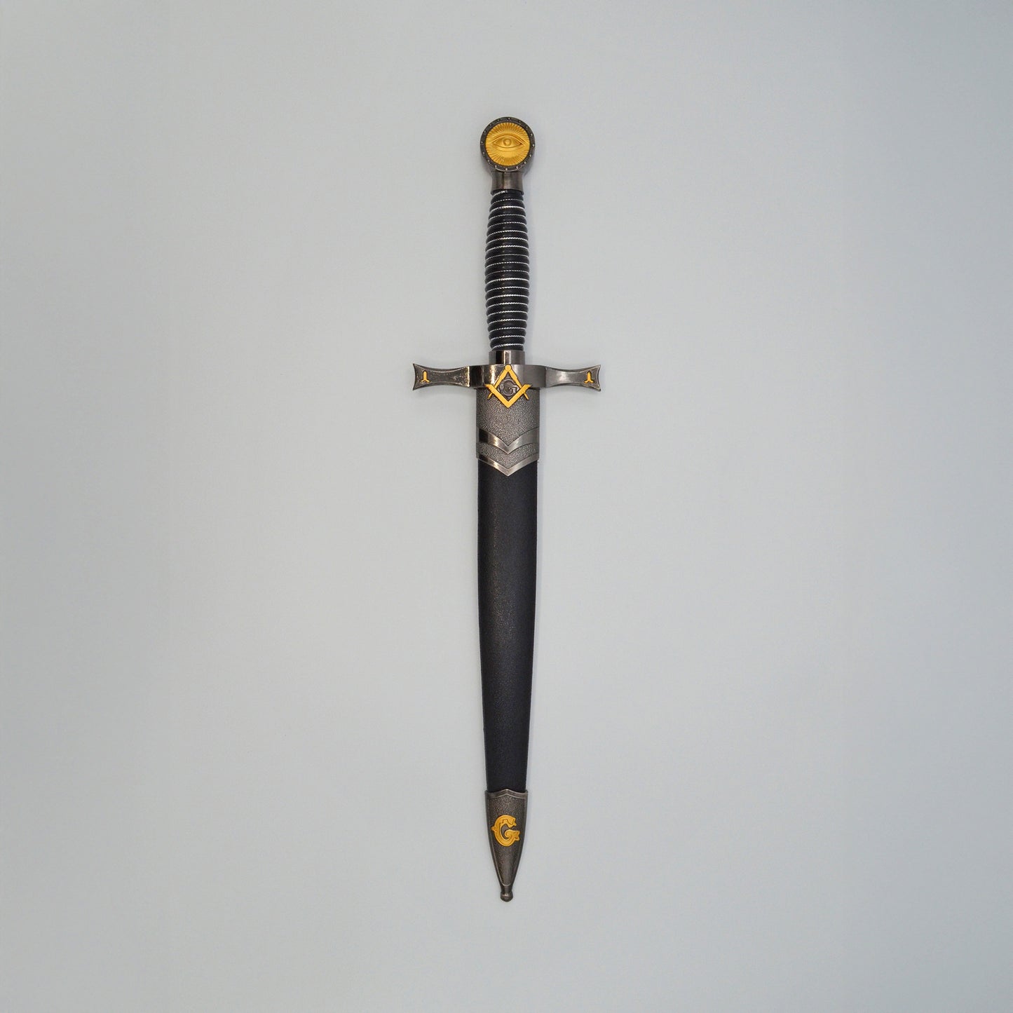 Dekodolch mit Freimaurerapplikationen, schlichtes Design, in passender schwarzer Scheide
