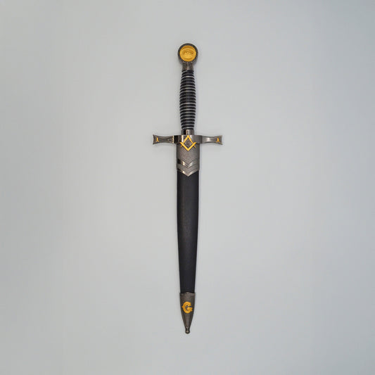 Dekodolch mit Freimaurerapplikationen, schlichtes Design, in passender schwarzer Scheide