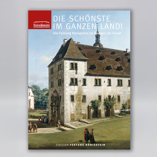 Ausstellungskatalog: Die Schönste im ganzen Land, Einband mit Ausschnitt aus Canalettobild: Magdalenenburg mit Kirchturm im Hintergrund