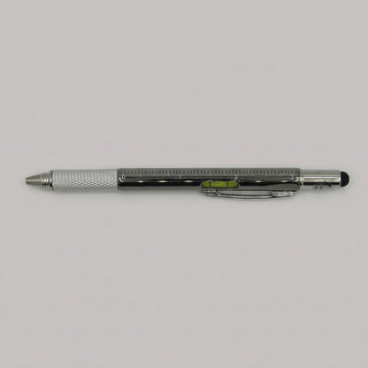 Kugelschreiber, silber-anthrazit, Lineal-Skala und Wasserwaage, Touch-Pen am oberen Ende