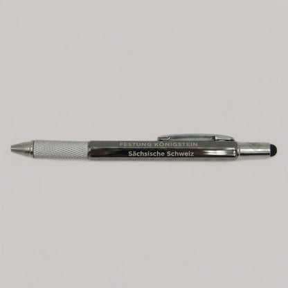 Kugelschreiber, silber-anthrazit, Aufschrift Festung Königstein sächsische Schweiz, Touch-Pen am oberen Ende