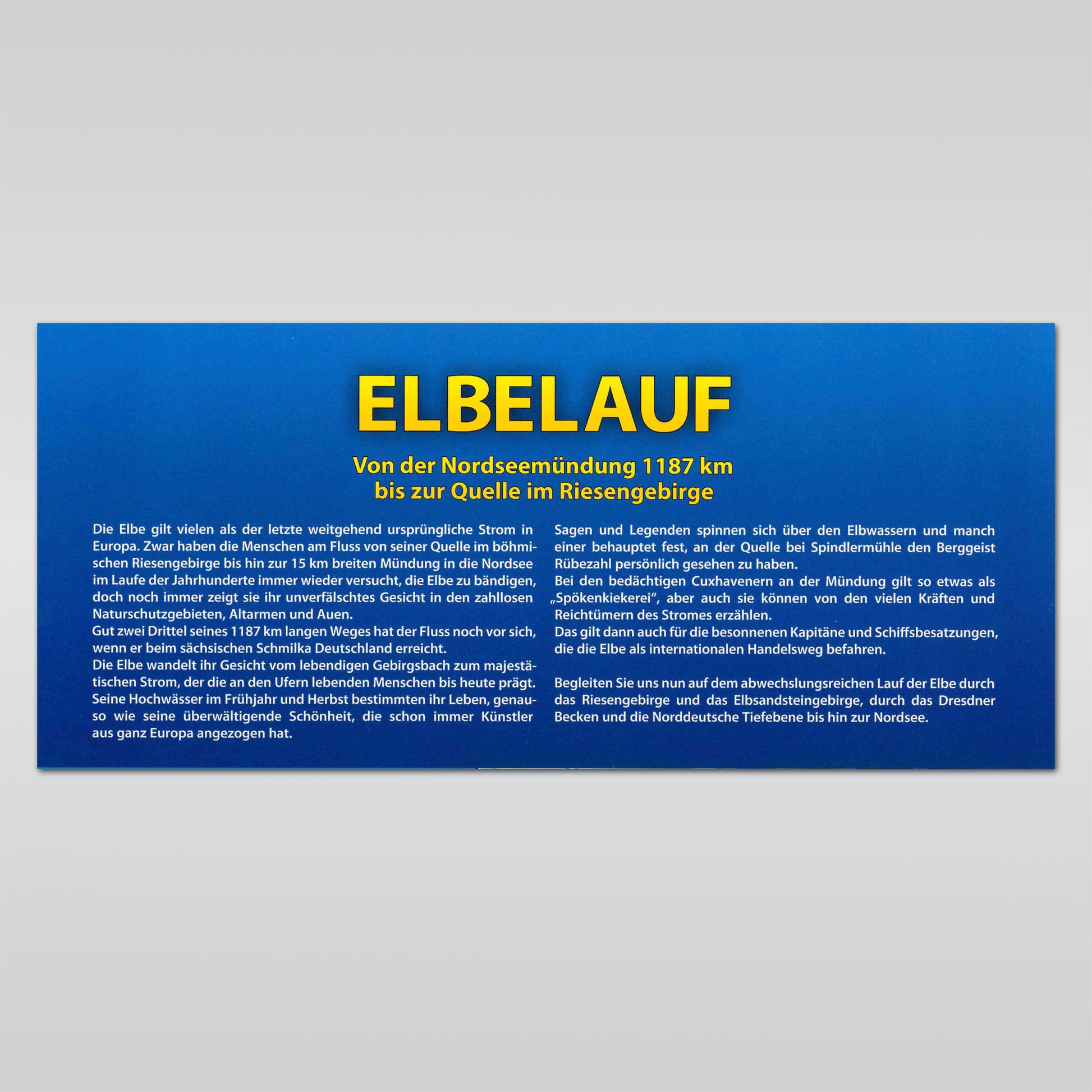 Beschreibung zum Plan des Elbeverlaufs, von Quelle über 1187 km bis zur 5 km breiter Mündung in Nordsee 