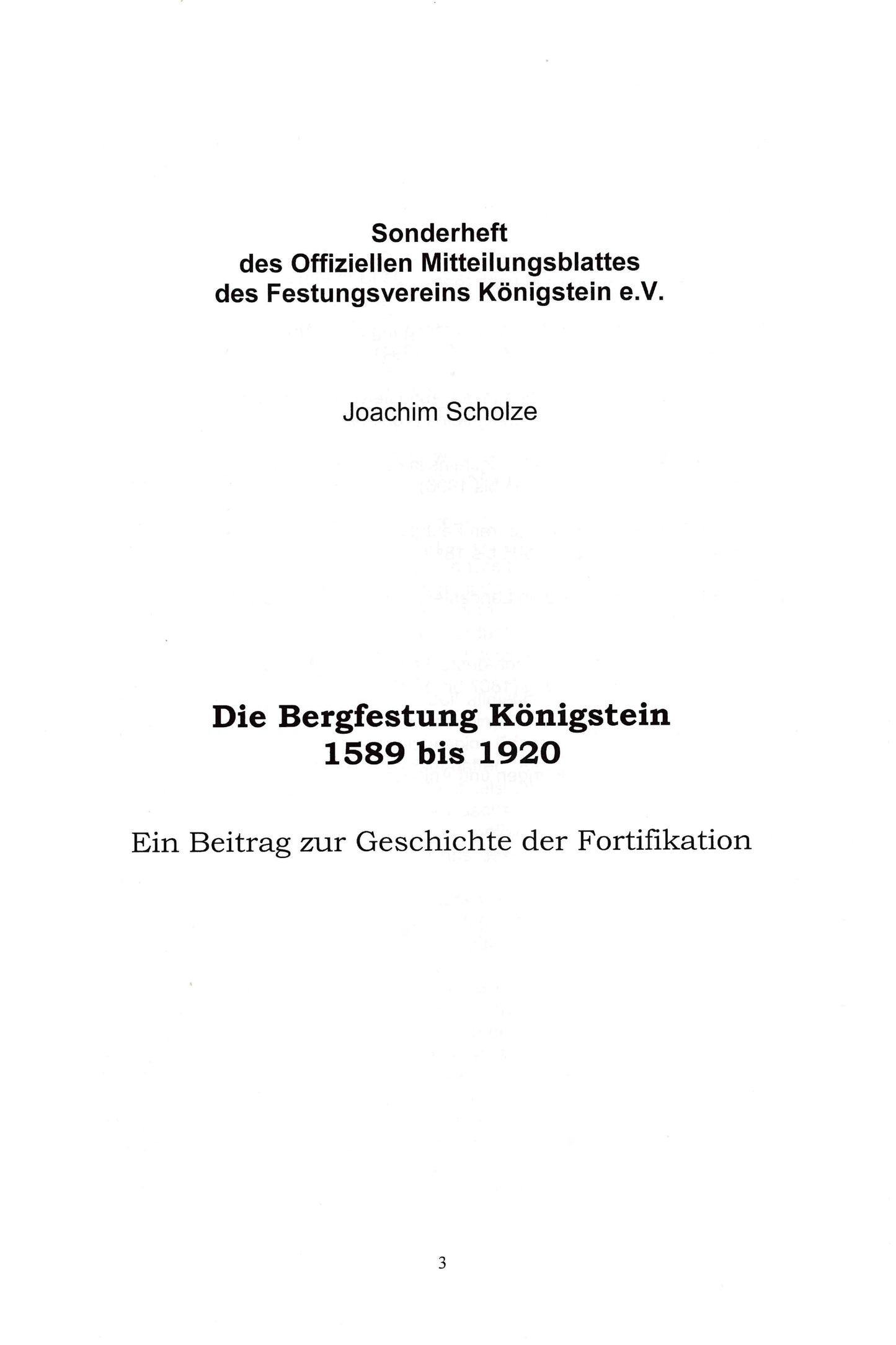 Sonderheft Mitteilungsblatt des Festungsvereins Königstein e.V.: von Joachim Scholze