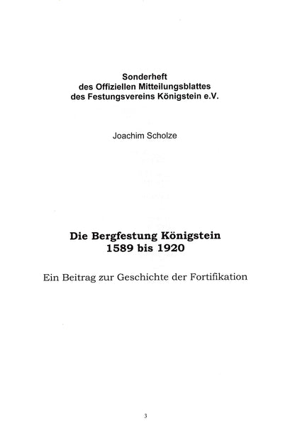 Sonderheft Mitteilungsblatt des Festungsvereins Königstein e.V.: von Joachim Scholze