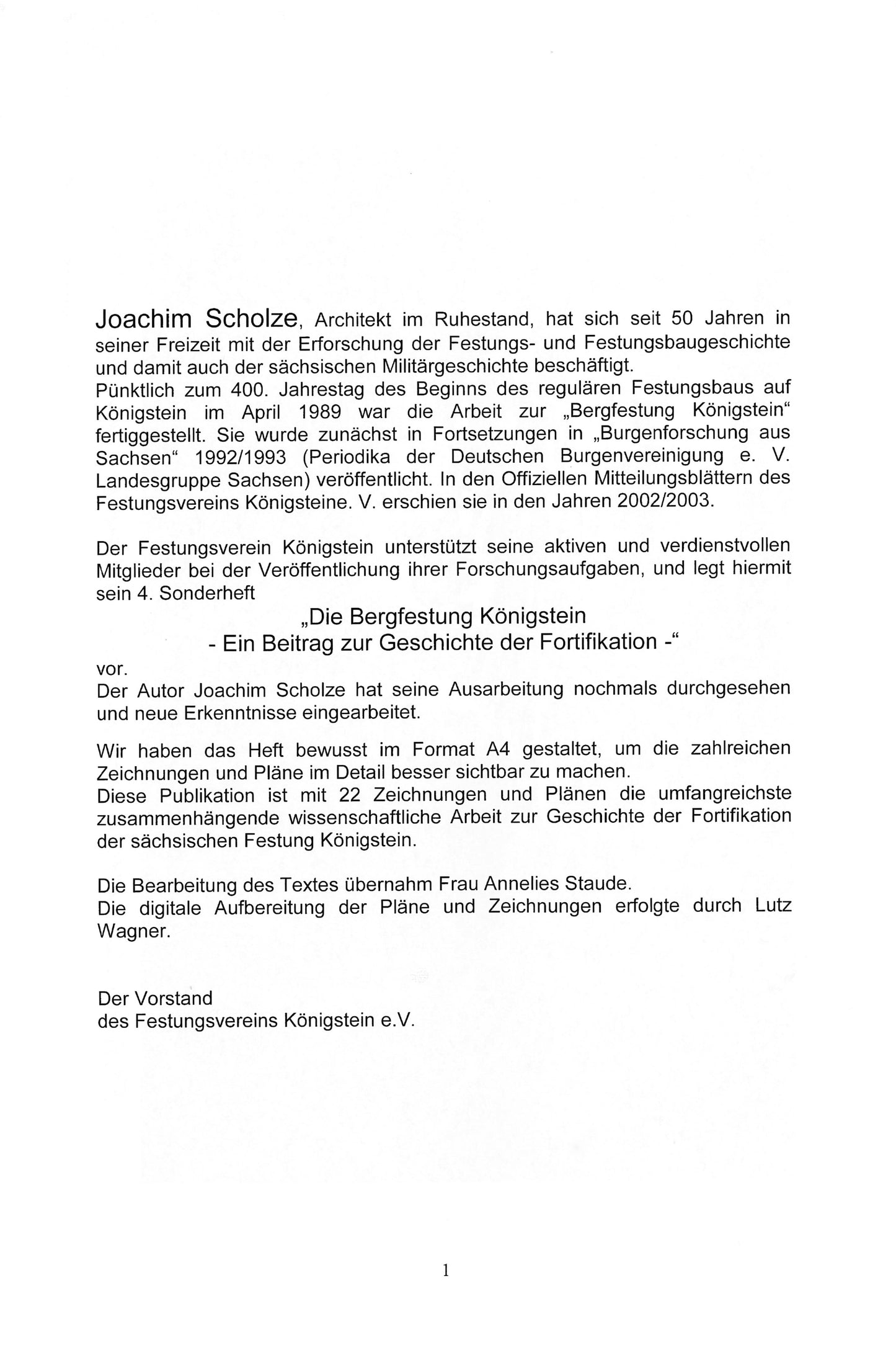 Sonderheft Mitteilungsblatt des Festungsvereins Königstein e.V.: Erklärung zur Broschüre