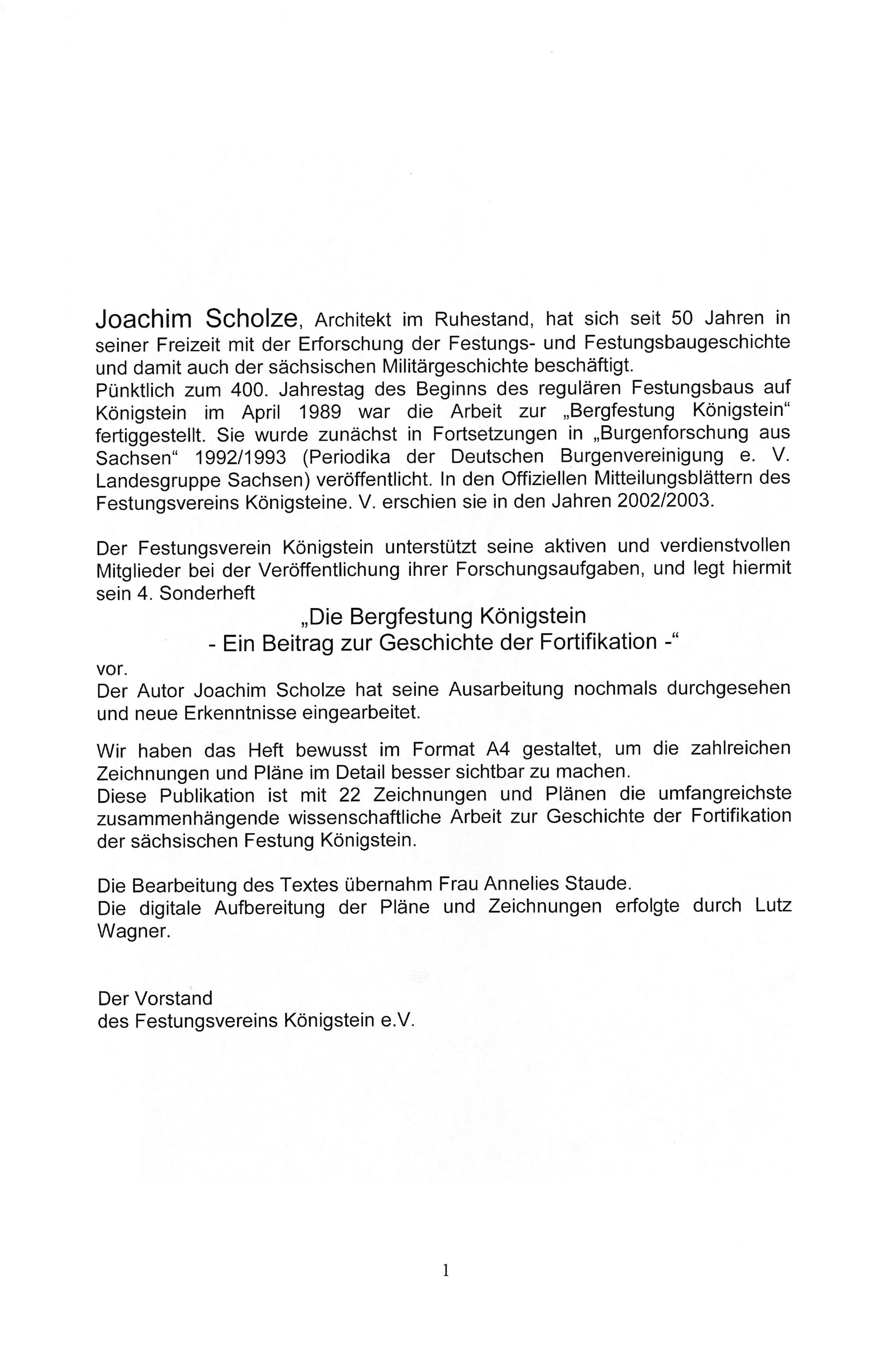 Sonderheft Mitteilungsblatt des Festungsvereins Königstein e.V.: Erklärung zur Broschüre