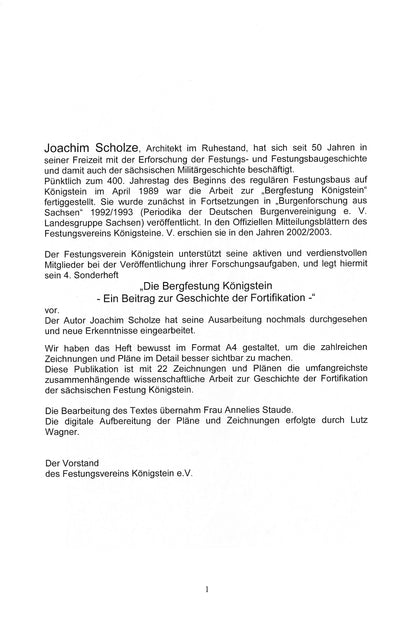 Sonderheft Mitteilungsblatt des Festungsvereins Königstein e.V.: Erklärung zur Broschüre