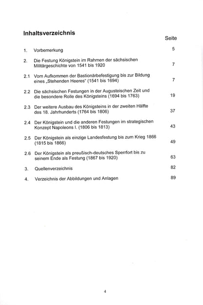Sonderheft Mitteilungsblatt des Festungsvereins Königstein e.V.: Inhaltsverzeichnis z.Bsp. vom Aufkommen der Bastionärbefestigung bis zur Bildung eines "stehenden Heeres"