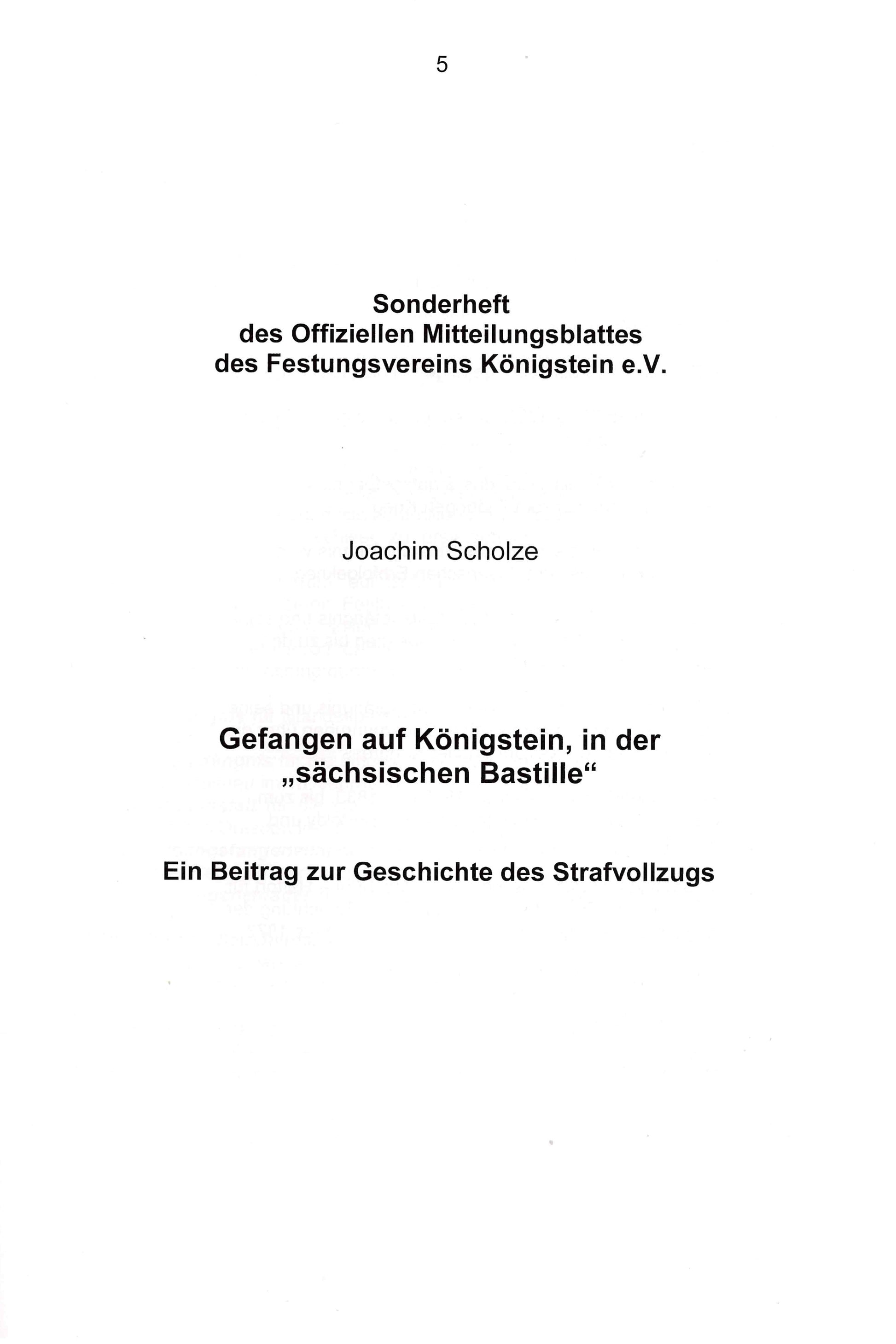 Sonderheft Mitteilungsblatt des Festungsvereins Königstein e.V.: 
von Joachim Stolze