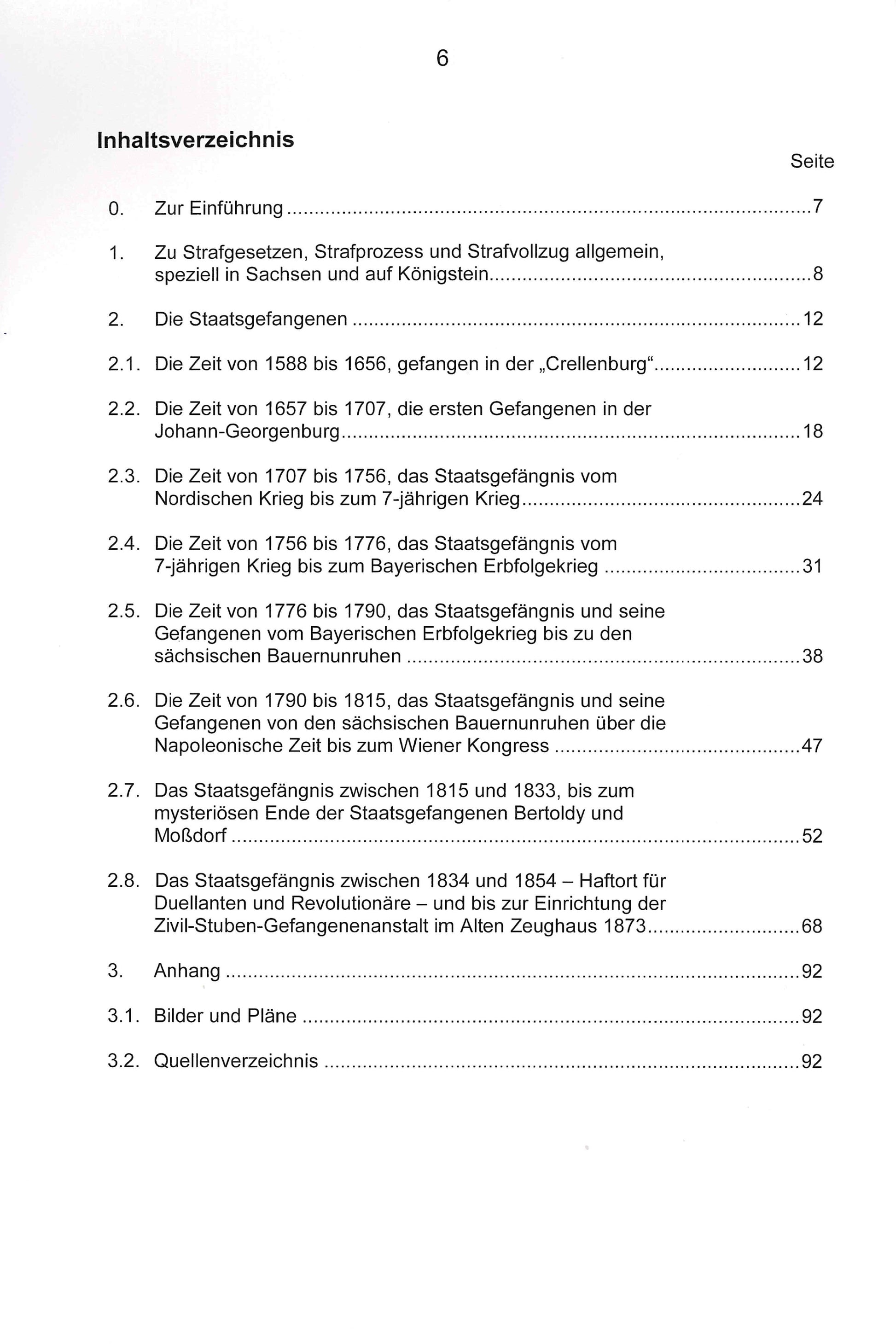 Sonderheft Mitteilungsblatt des Festungsvereins Königstein e.V.: Inhaltsverzeichnis z.Bsp. die Staatsgefangenen, Bilder und Pläne