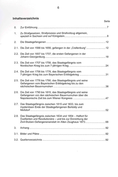 Sonderheft Mitteilungsblatt des Festungsvereins Königstein e.V.: Inhaltsverzeichnis z.Bsp. die Staatsgefangenen, Bilder und Pläne