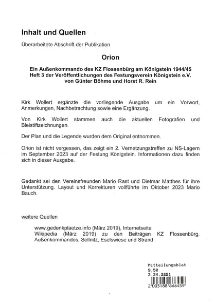 Sonderheft Mitteilungsblatt des Festungsvereins Königstein e.V.: Inhalts- und Quellenangabe