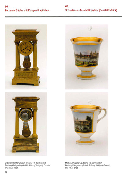Ausstellungskatalog: Entlang der Elbe, Portaluhr und Schautasse "Ansicht Dresden" beschrieben