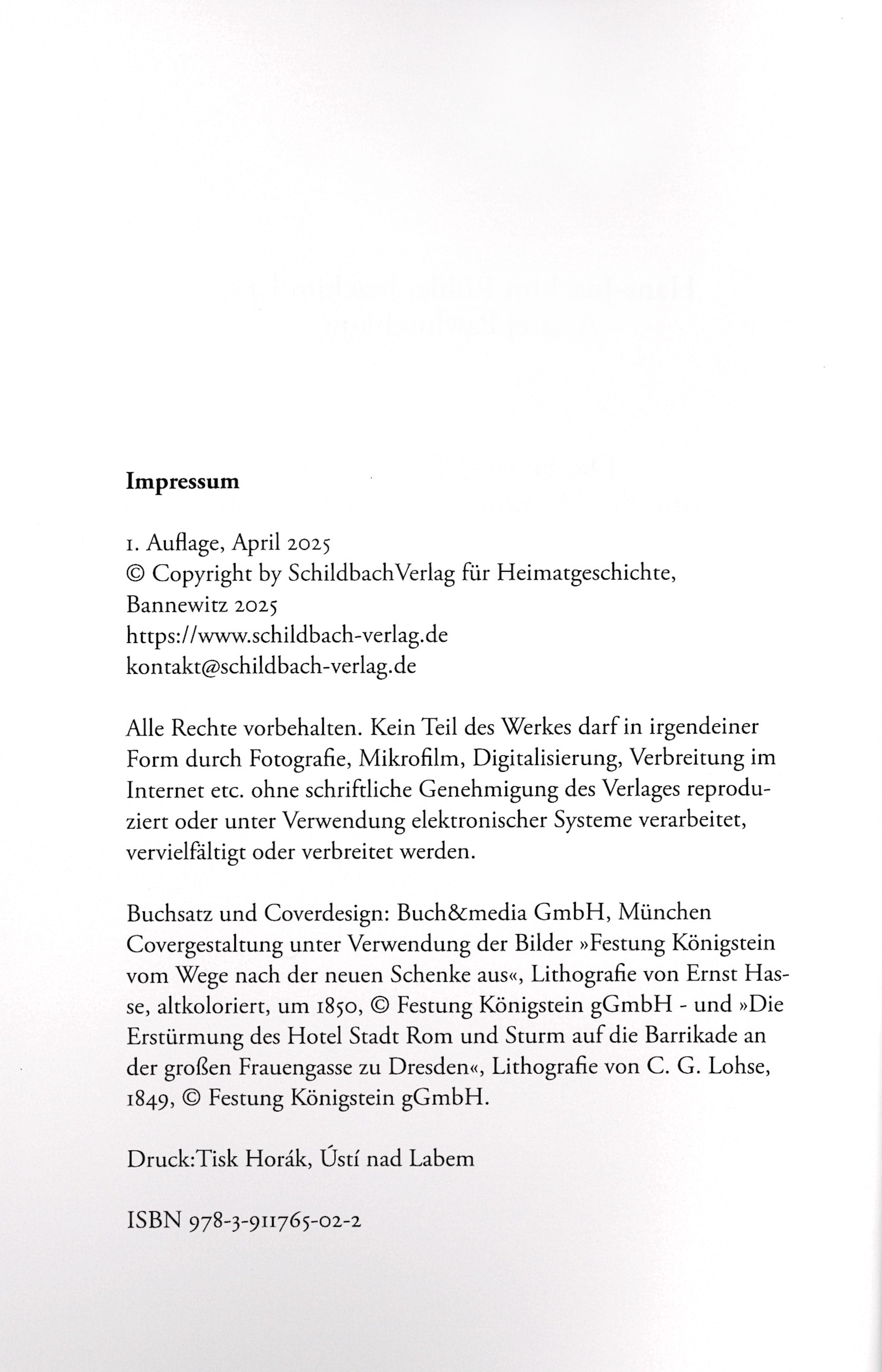 Impressum des Buches, 1. Auflage April 2025, ISBN 978-3-911765-02-2 